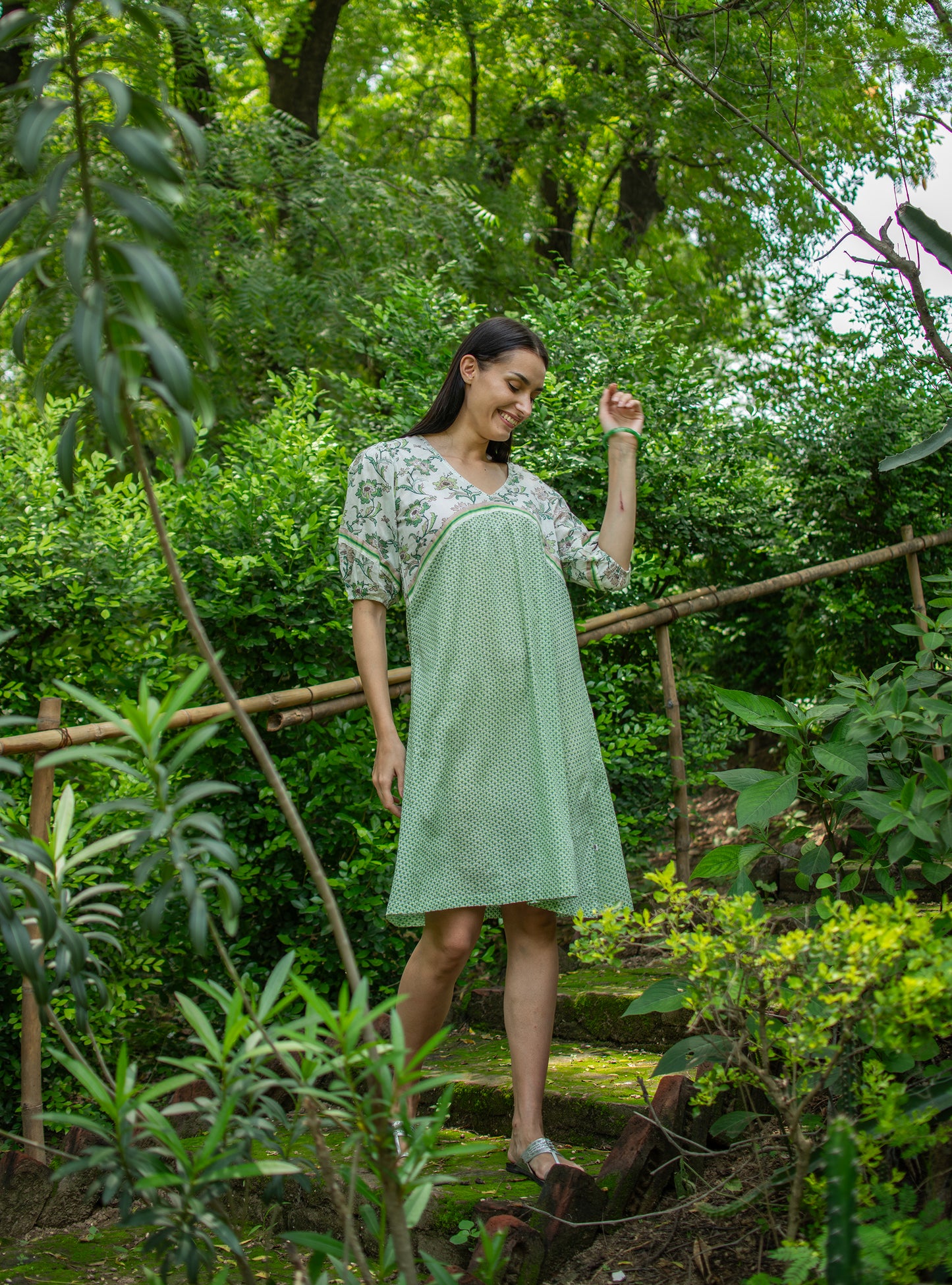 Varkala Dress : Scales	Green Voile