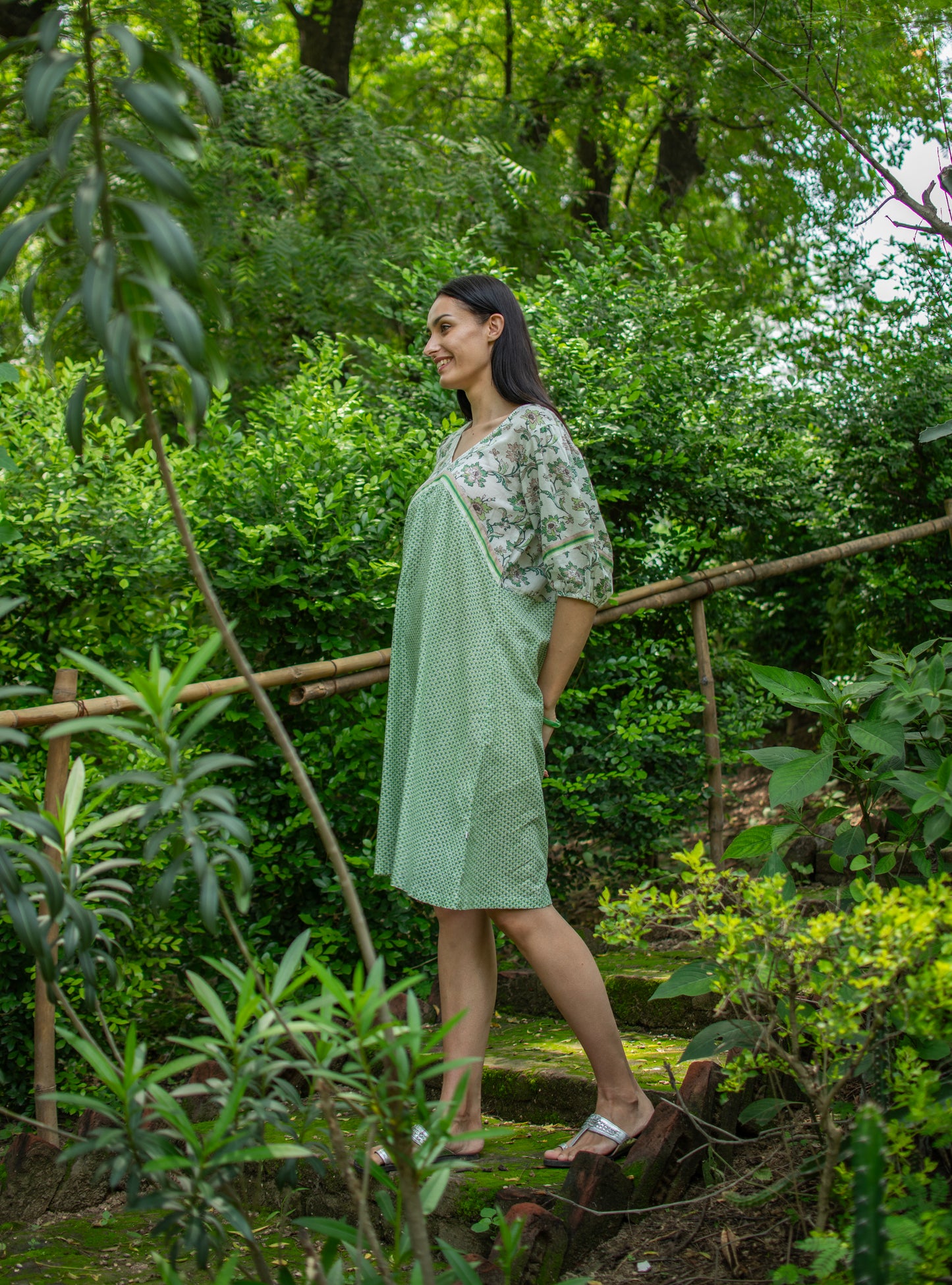 Varkala Dress : Scales	Green Voile