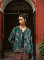 Fitted Jacket : Leopard Emerald Velvet