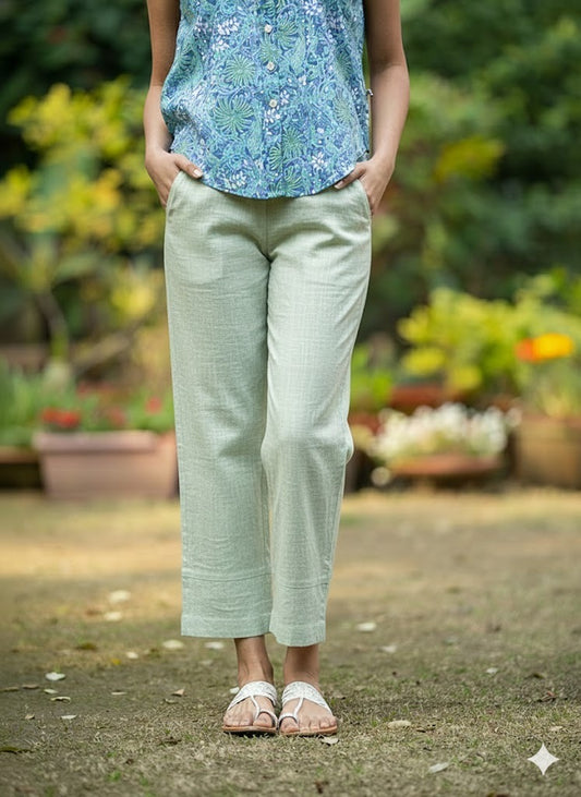 Cuff Pant : Solid Sage Slub
