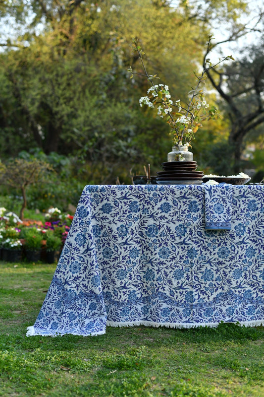 Printed Table Cloth Fringes : Hyderabad Navy Sheeting
