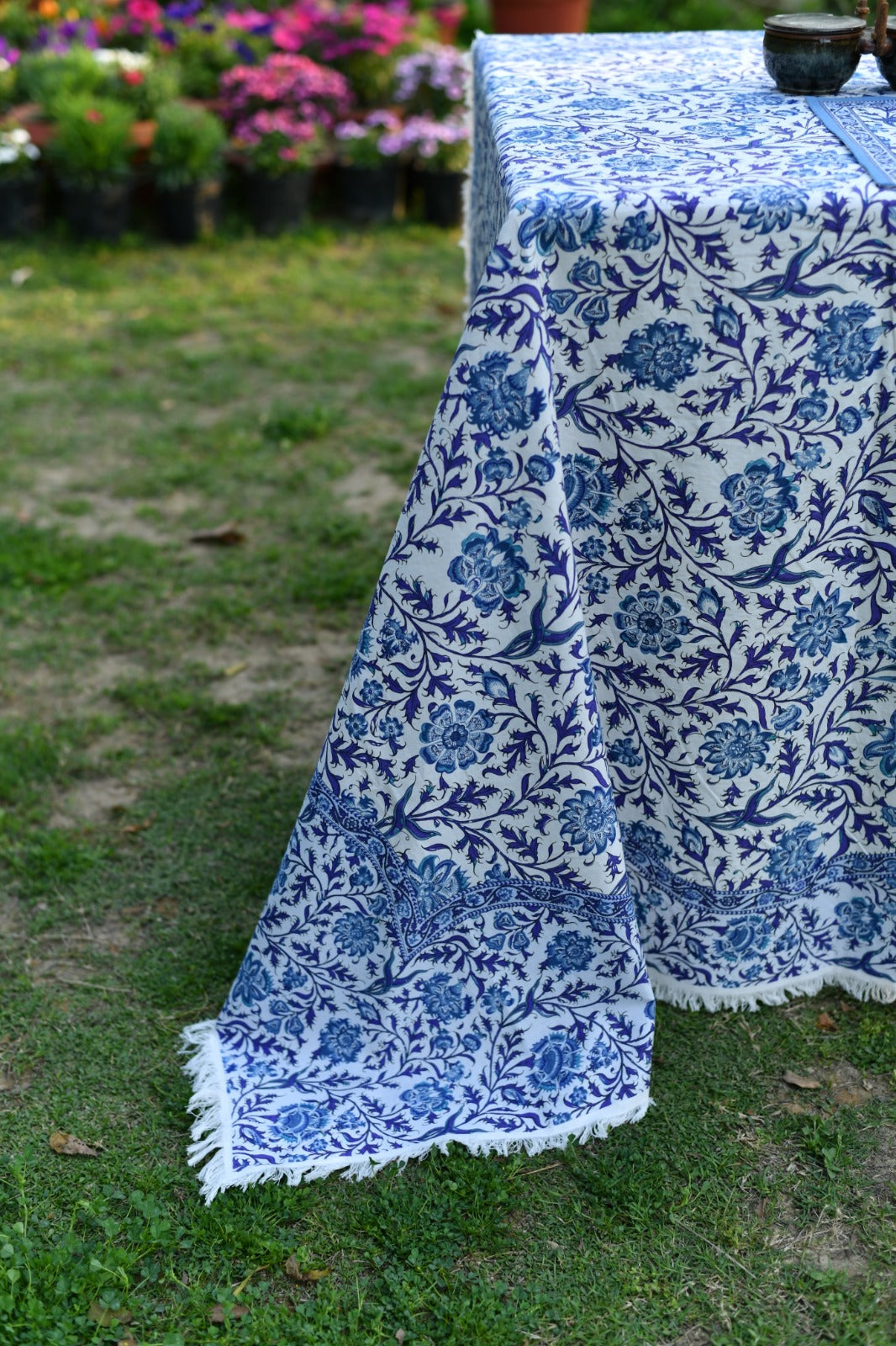 Printed Table Cloth Fringes : Hyderabad Navy Sheeting
