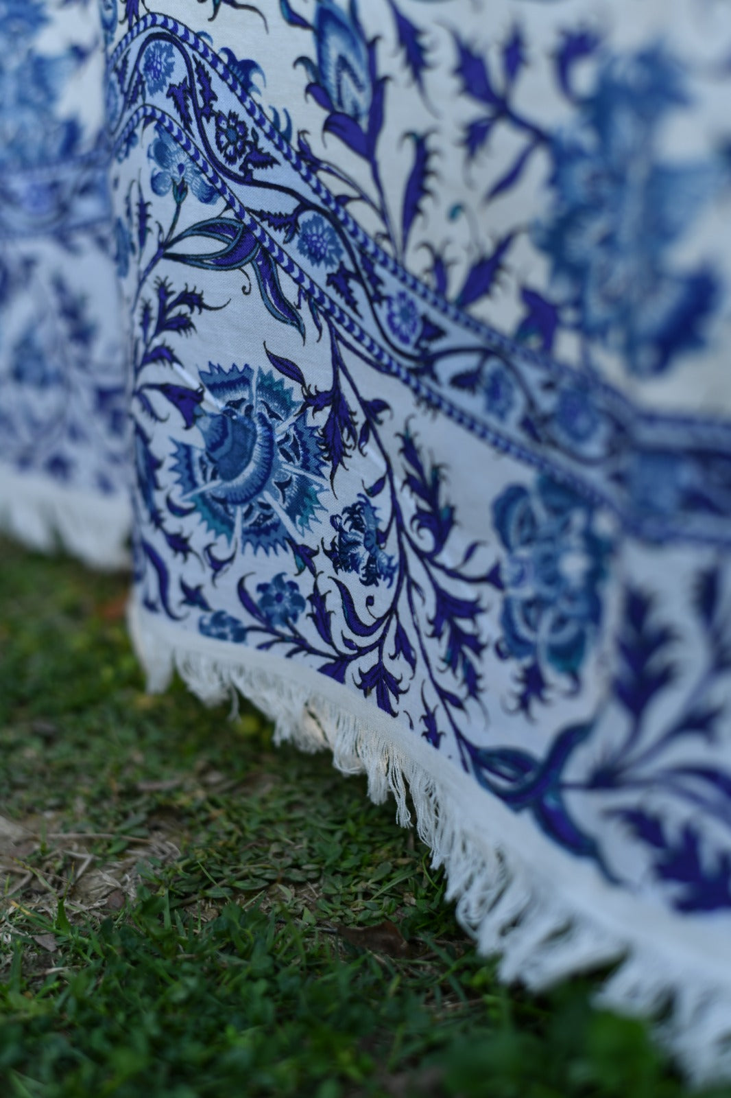 Printed Table Cloth Fringes : Hyderabad Navy Sheeting