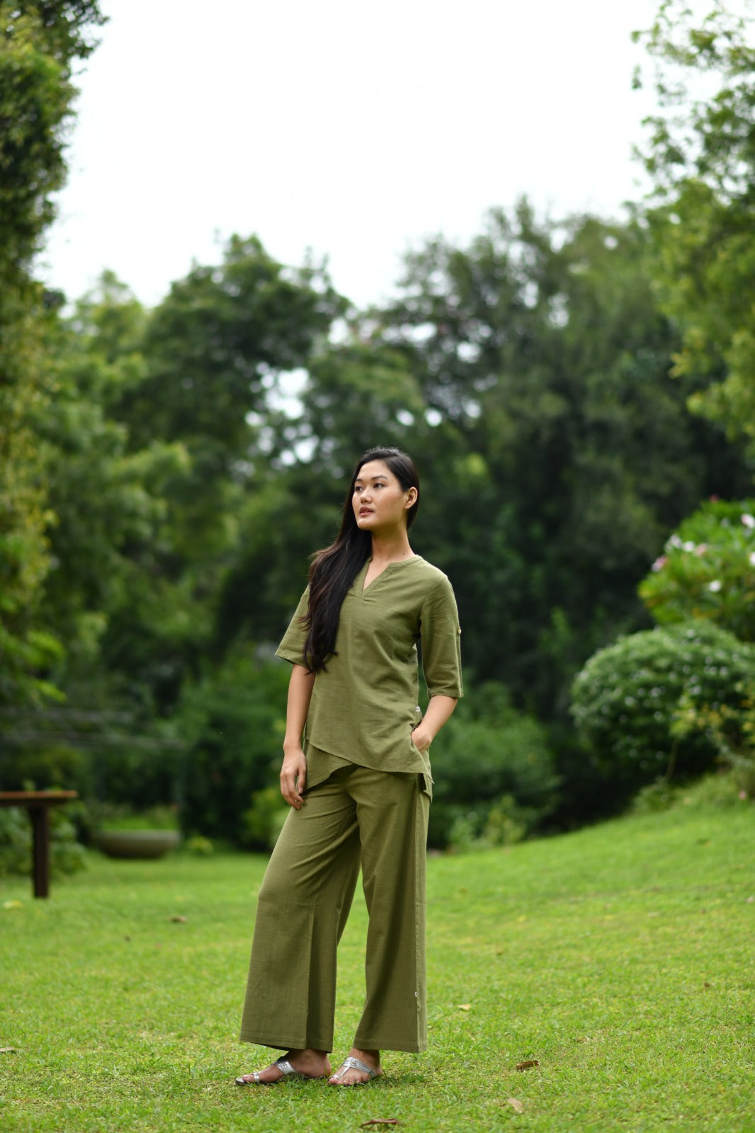 Cloudy Top : Solid Olive Slub