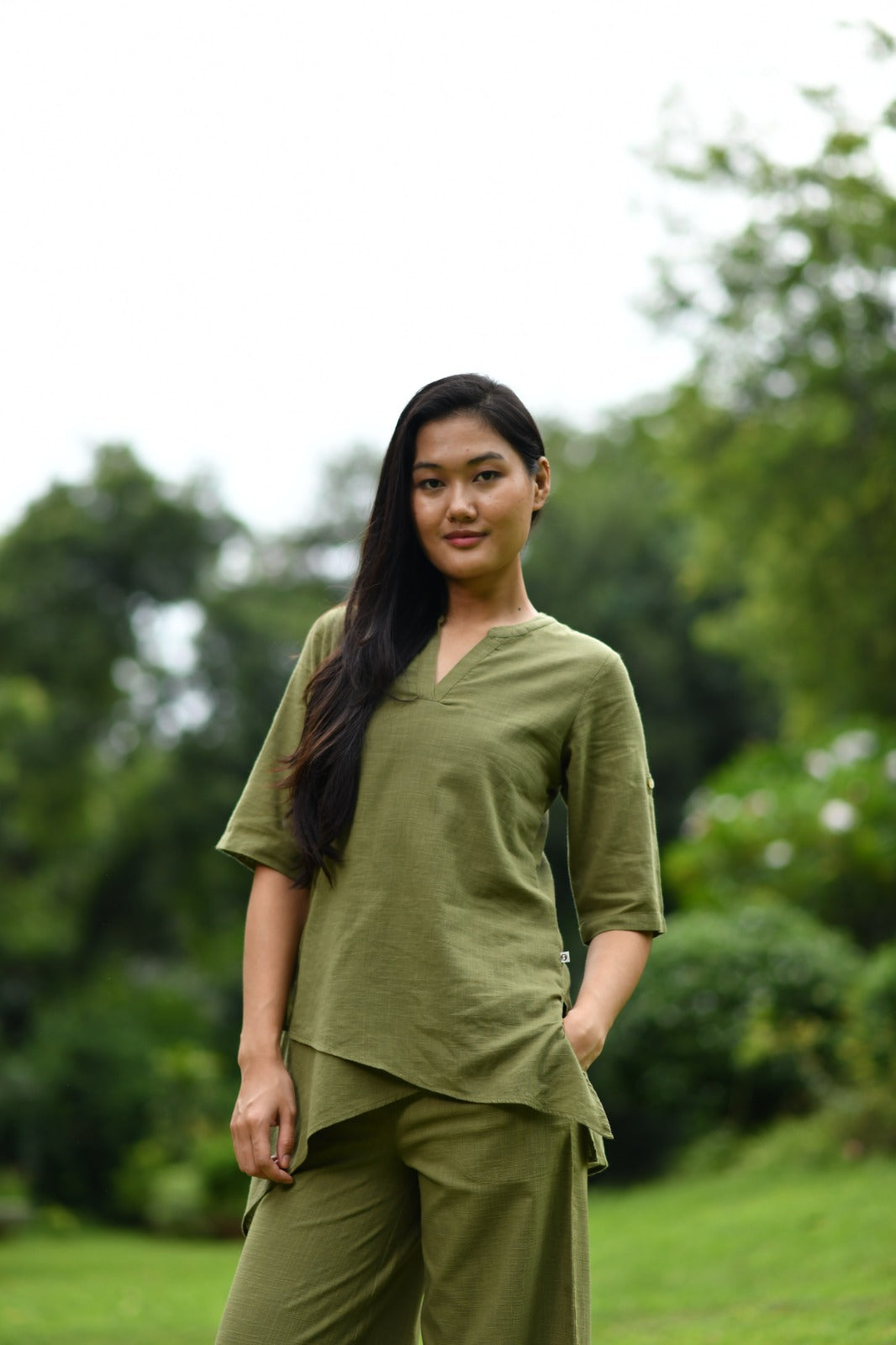 Cloudy Top : Solid Olive Slub