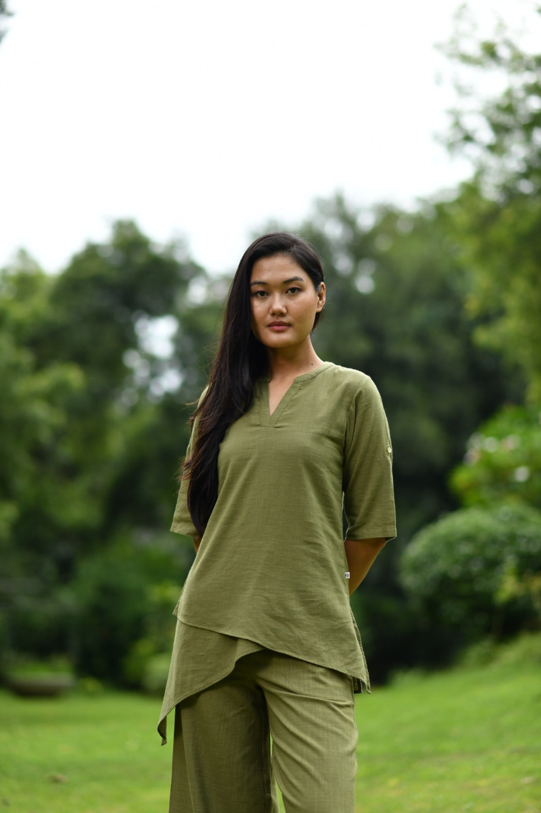 Cloudy Top : Solid Olive Slub