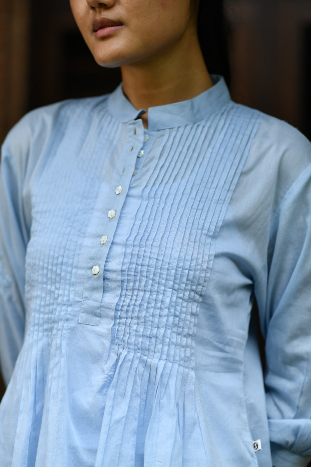 Shabnam Top Emb : Solid Blue Voile