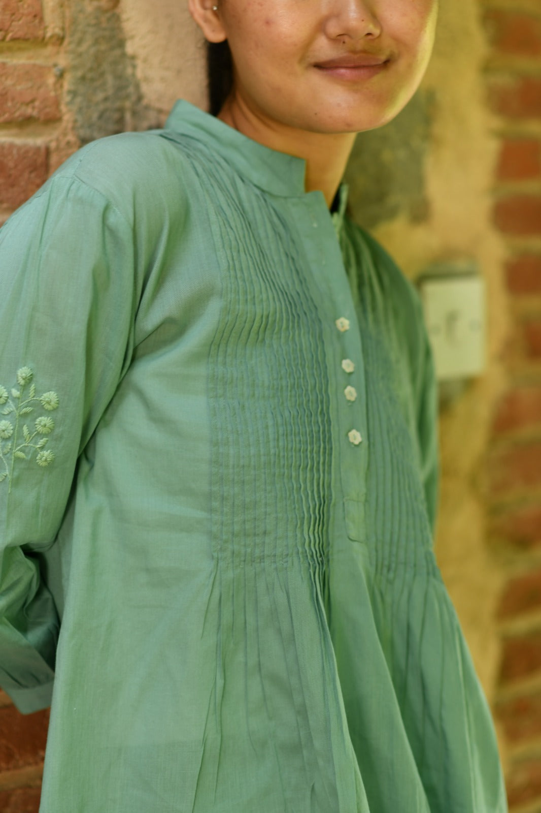 Shabnam Top Emb : Solid Teal Voile