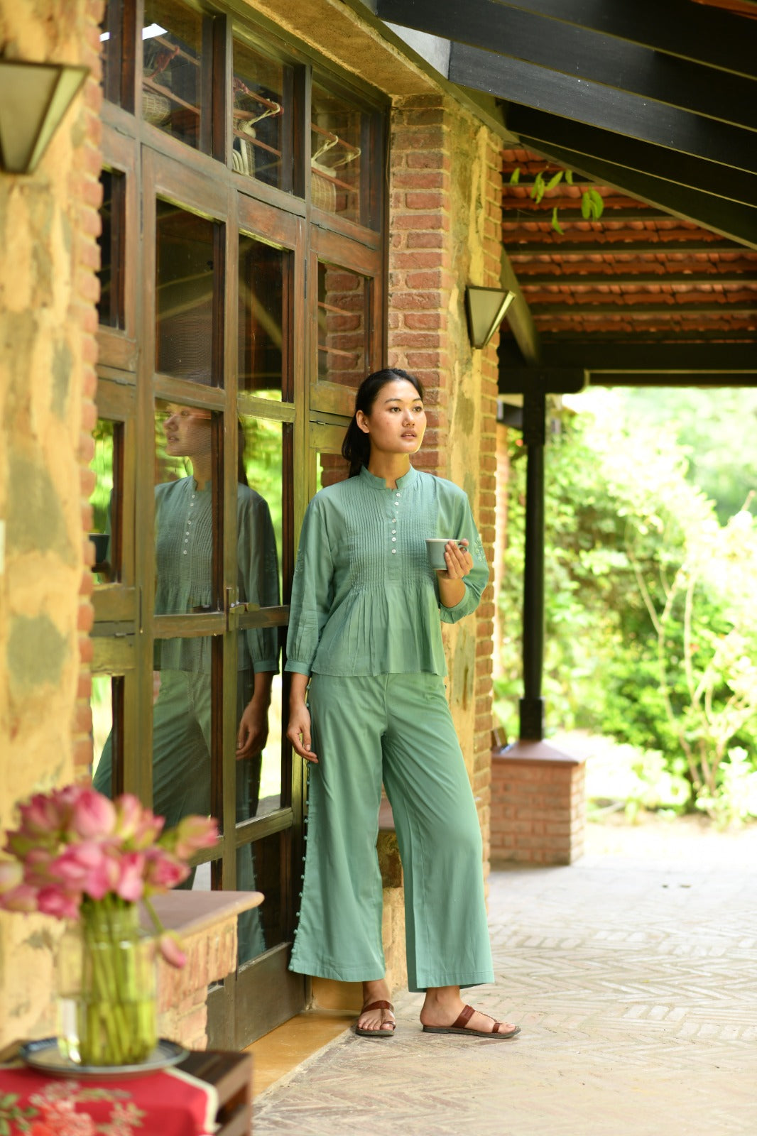 Shabnam Top Emb : Solid Teal Voile