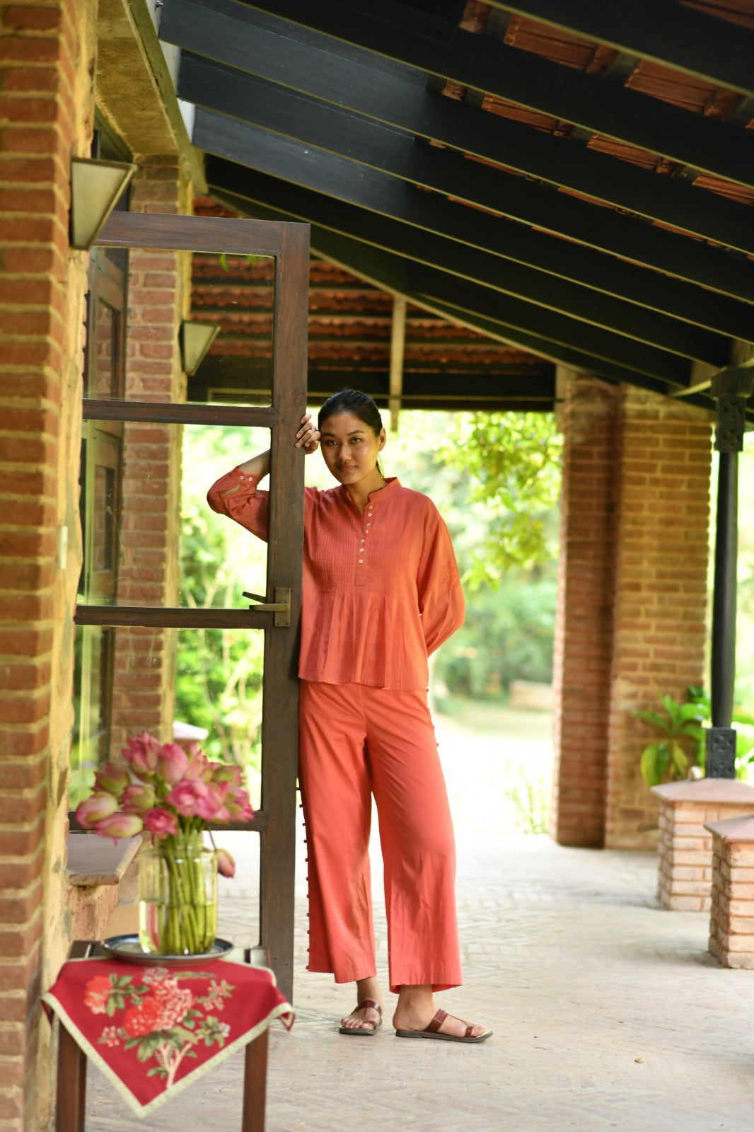 Shabnam Top Emb : Solid Orange Voile