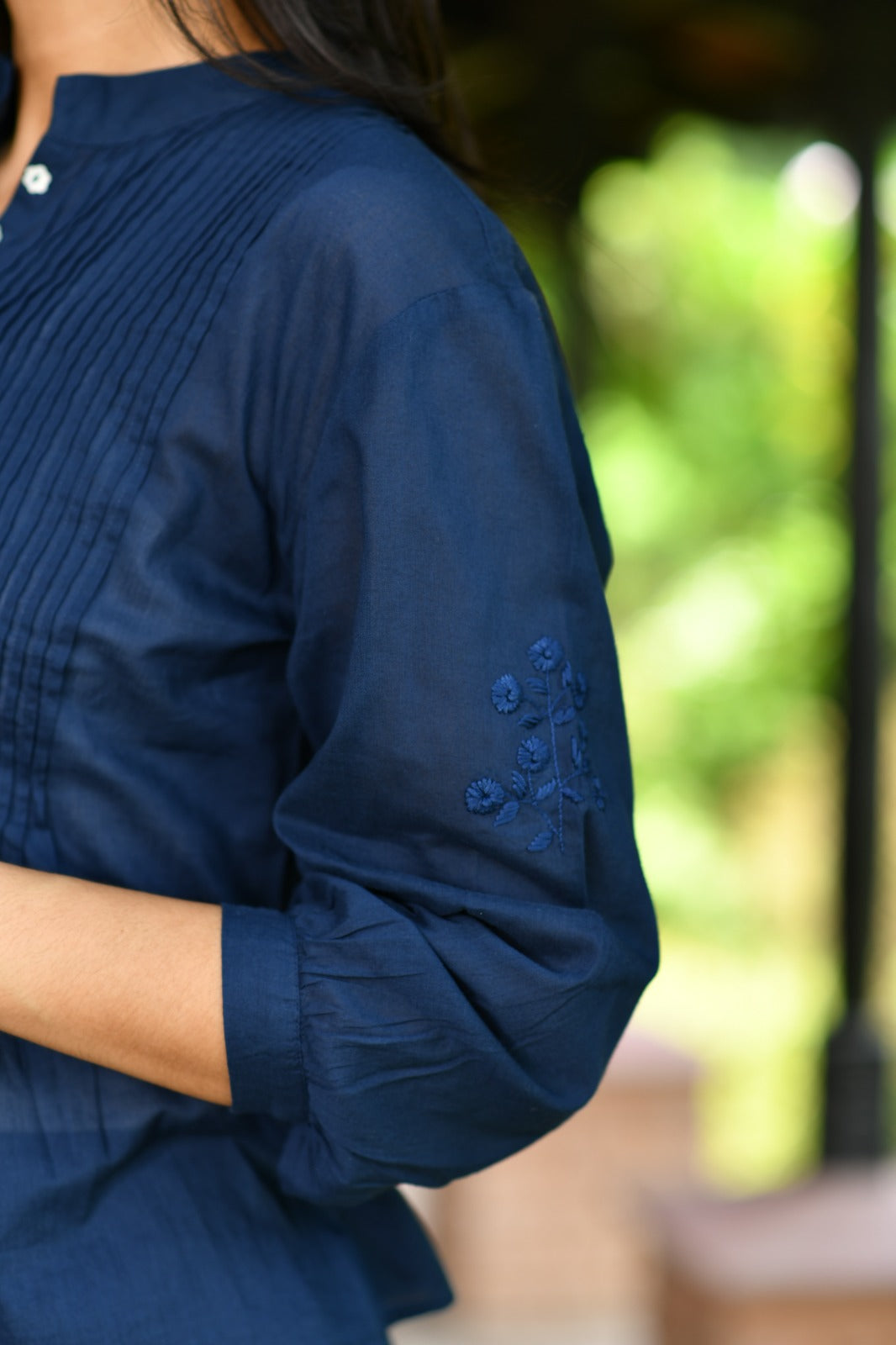 Shabnam Top Emb : Solid Navy Voile