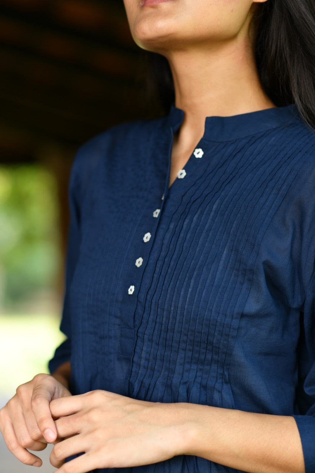 Shabnam Top Emb : Solid Navy Voile