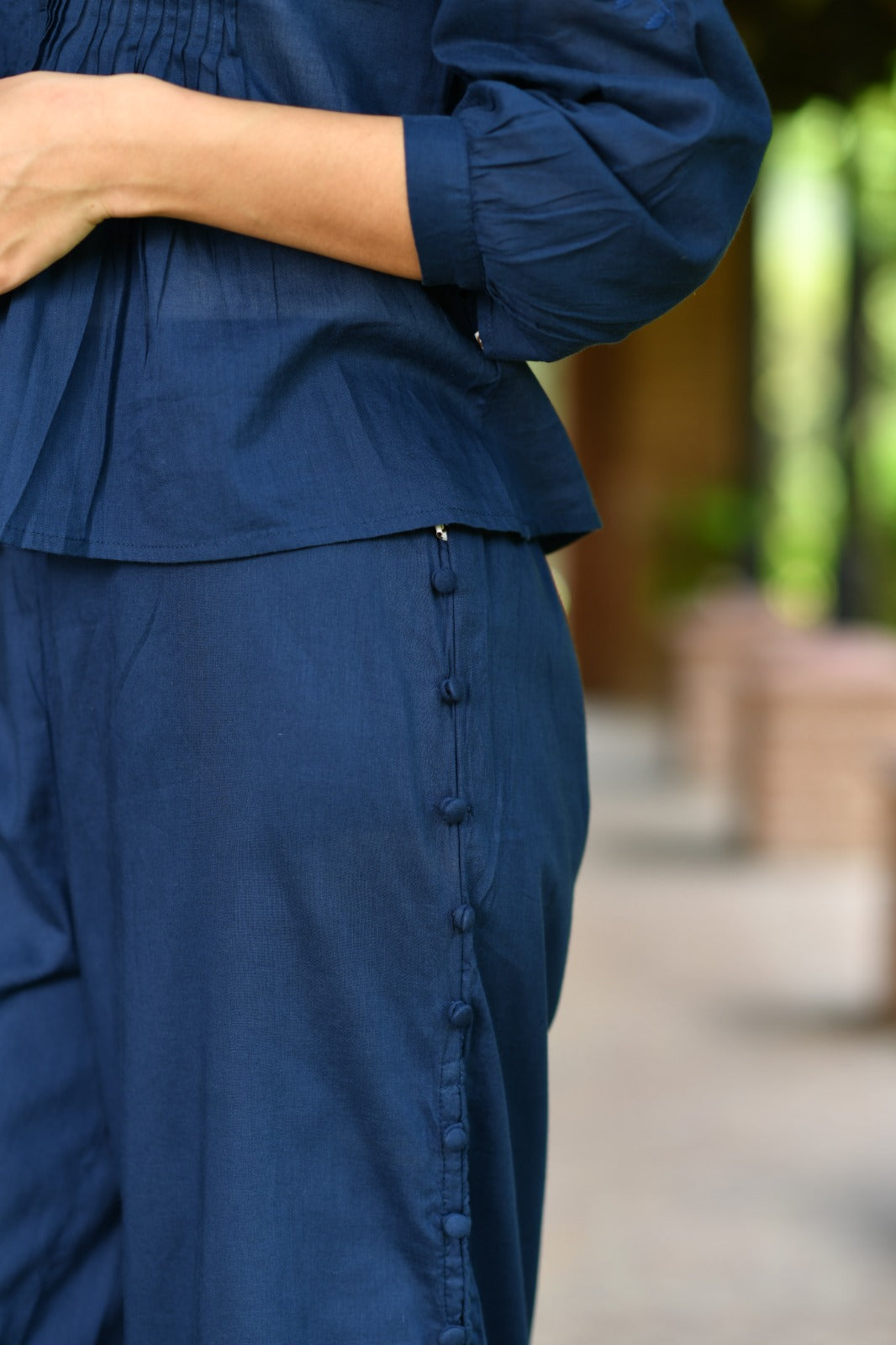 Shabnam Top Emb : Solid Navy Voile