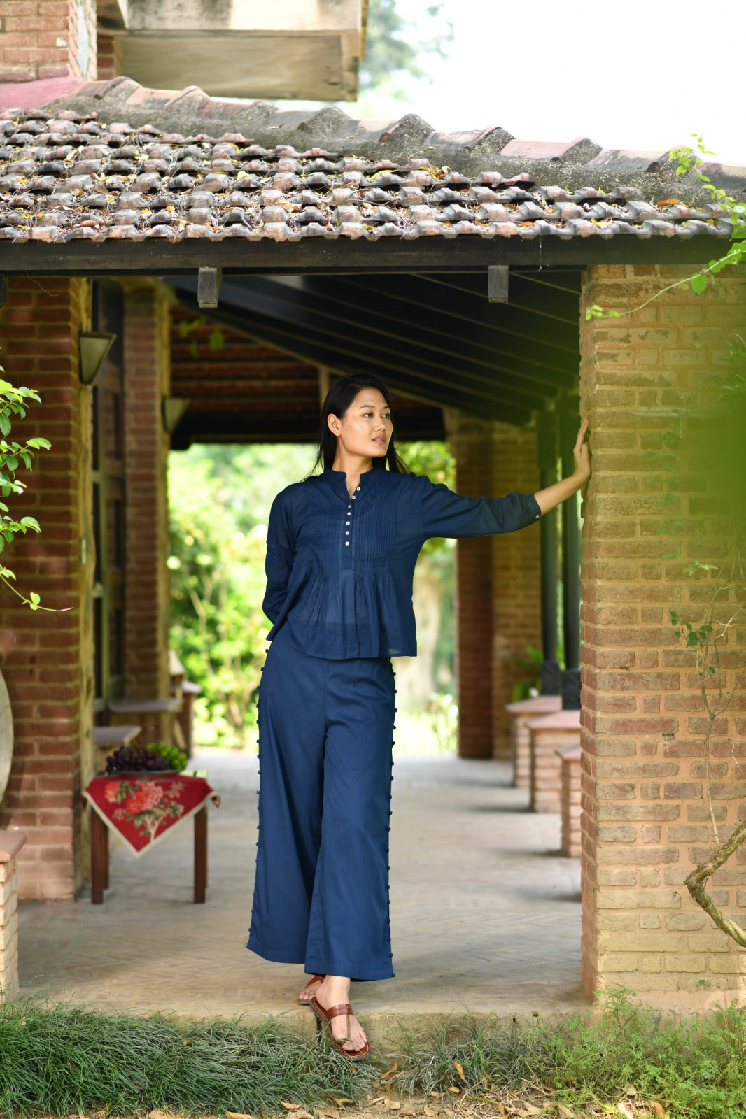 Shabnam Top Emb : Solid Navy Voile