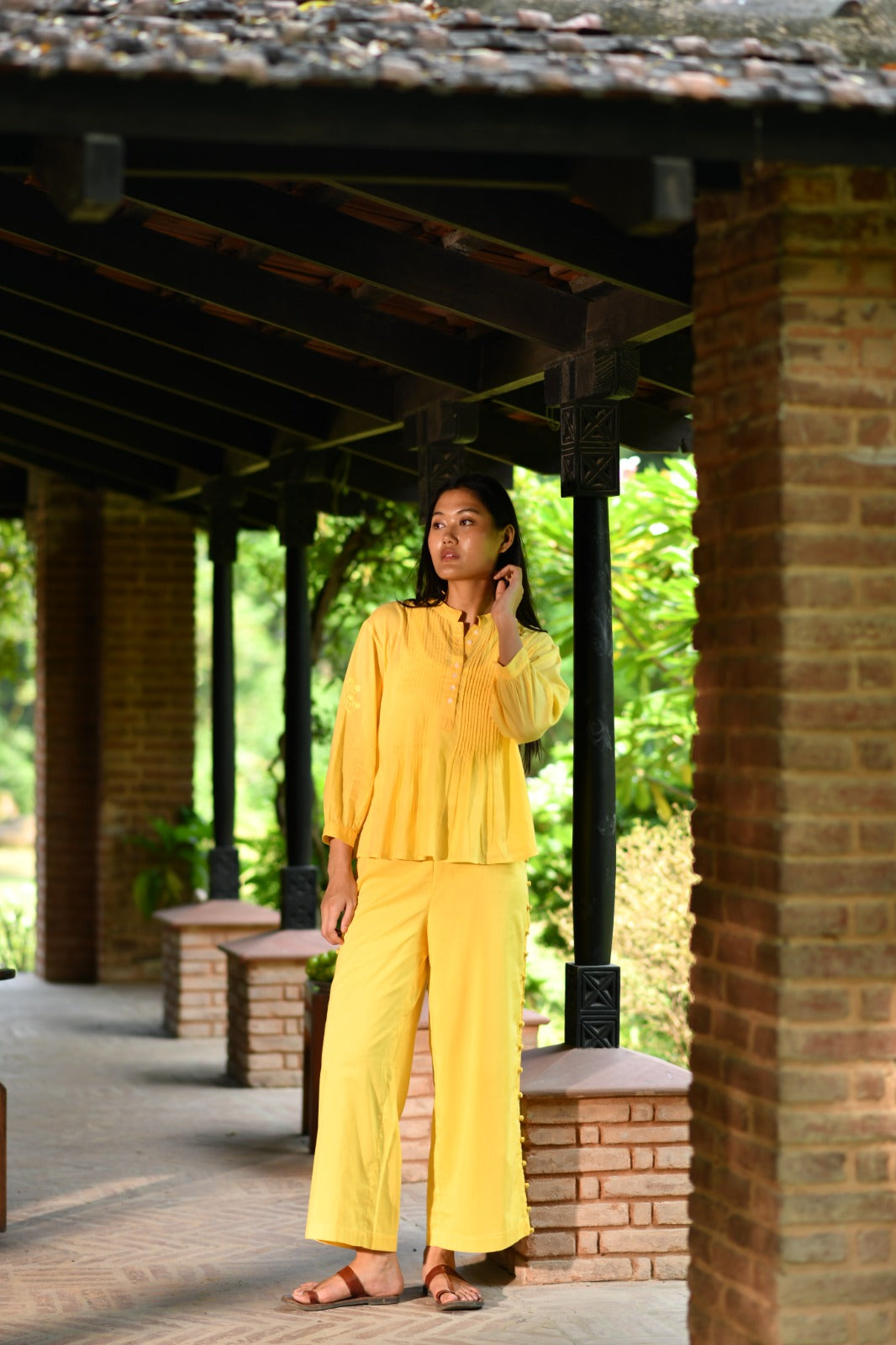 Shabnam Top Emb : Solid Yellow Voile