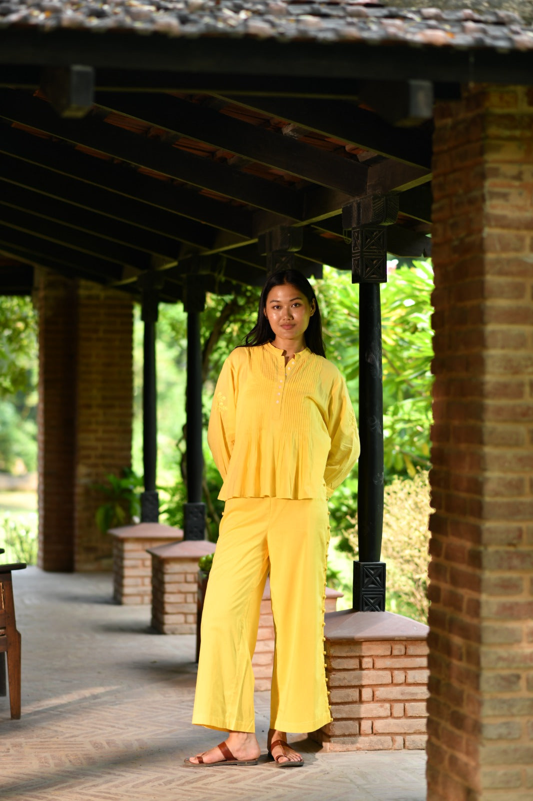 Shabnam Top Emb : Solid Yellow Voile