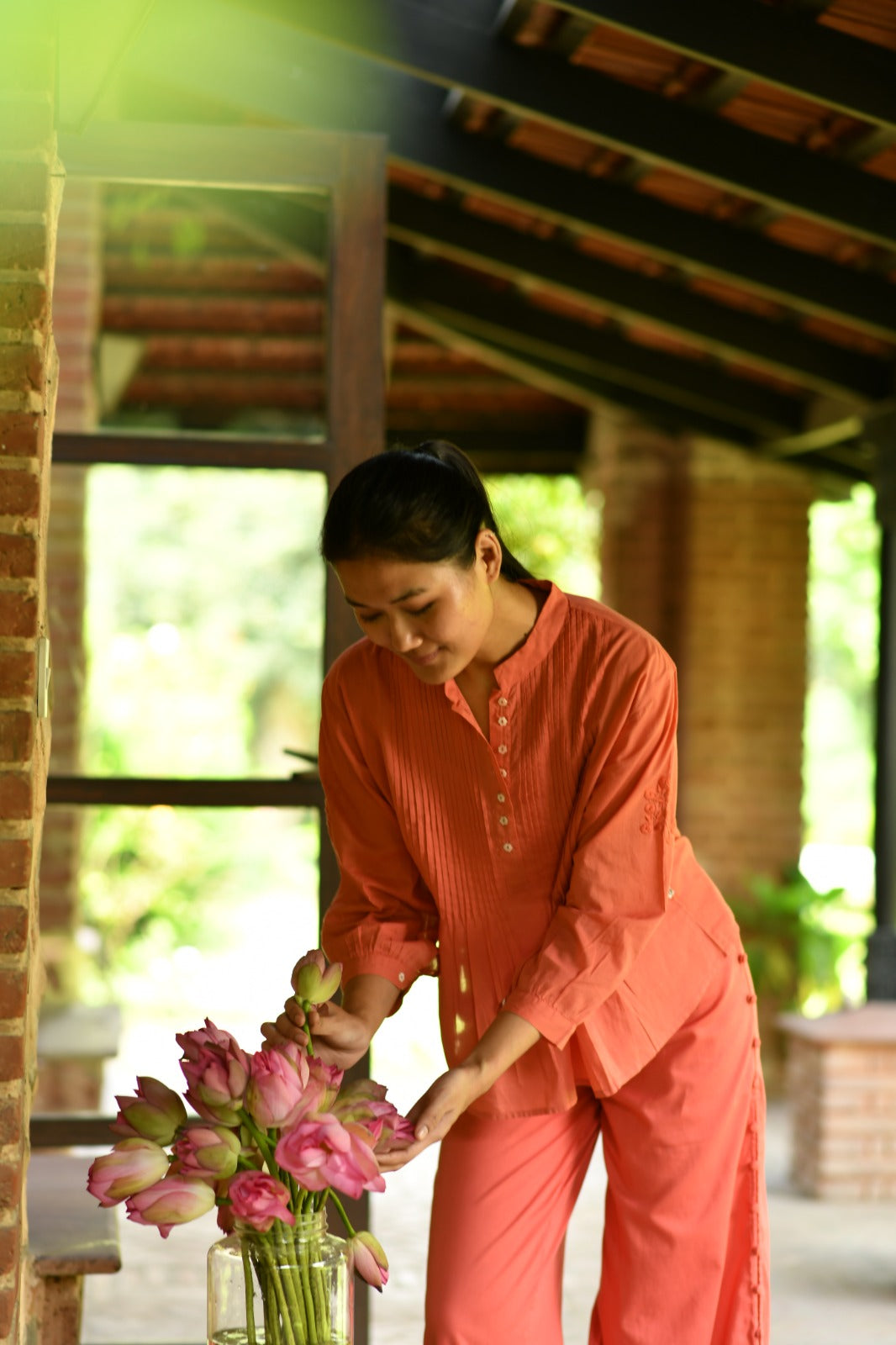 Shabnam Top Emb : Solid Orange Voile