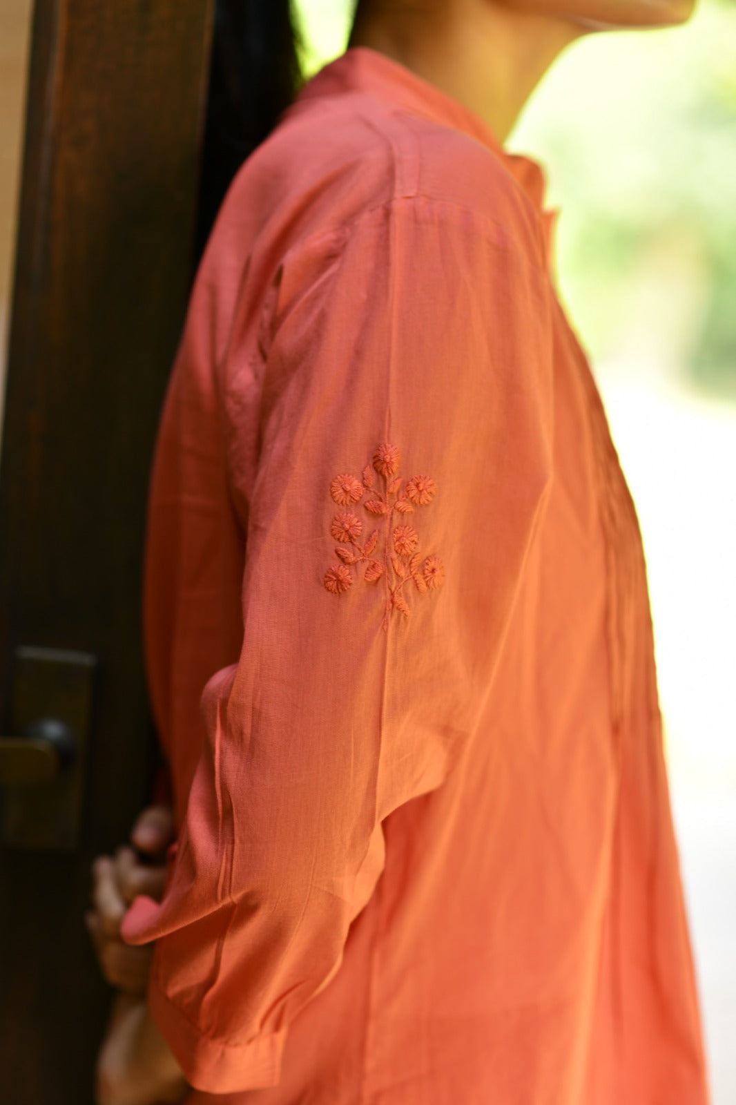Shabnam Top Emb : Solid Orange Voile