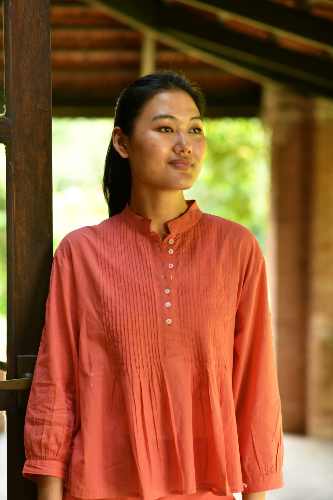 Shabnam Top Emb : Solid Orange Voile