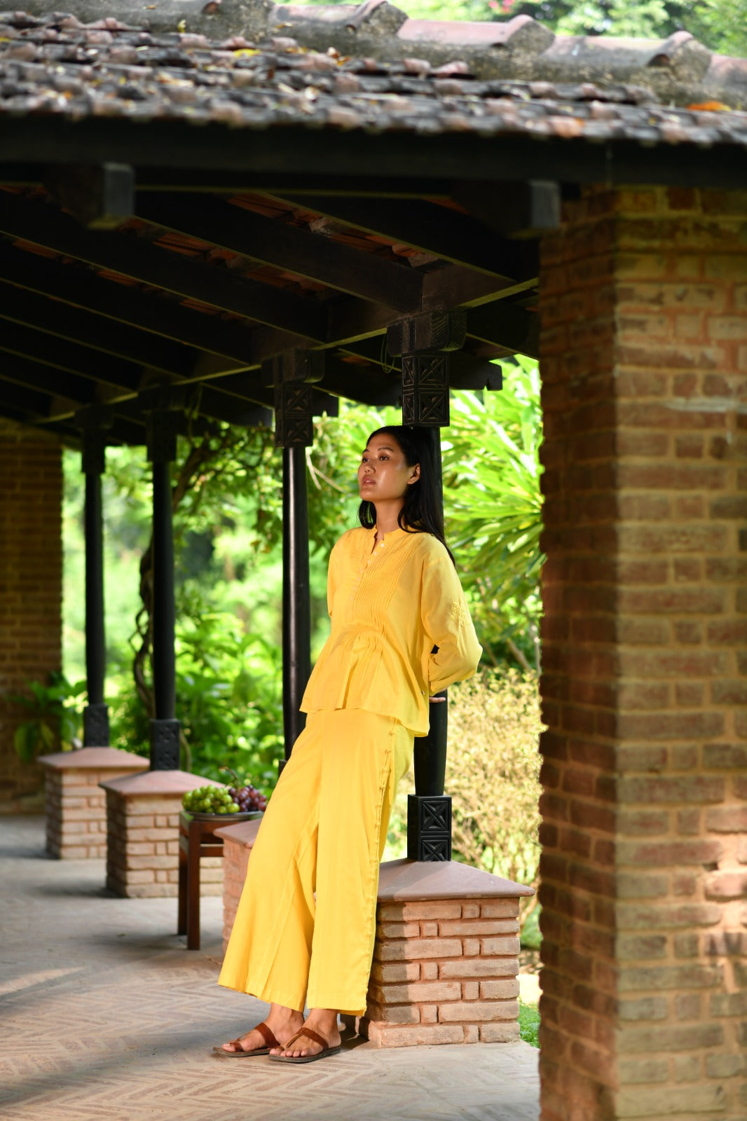 Shabnam Top Emb : Solid Yellow Voile