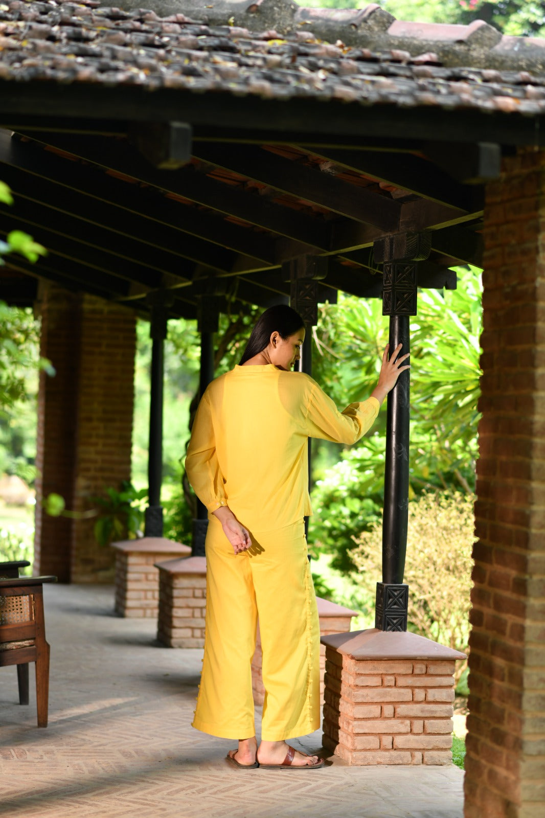 Shabnam Top Emb : Solid Yellow Voile
