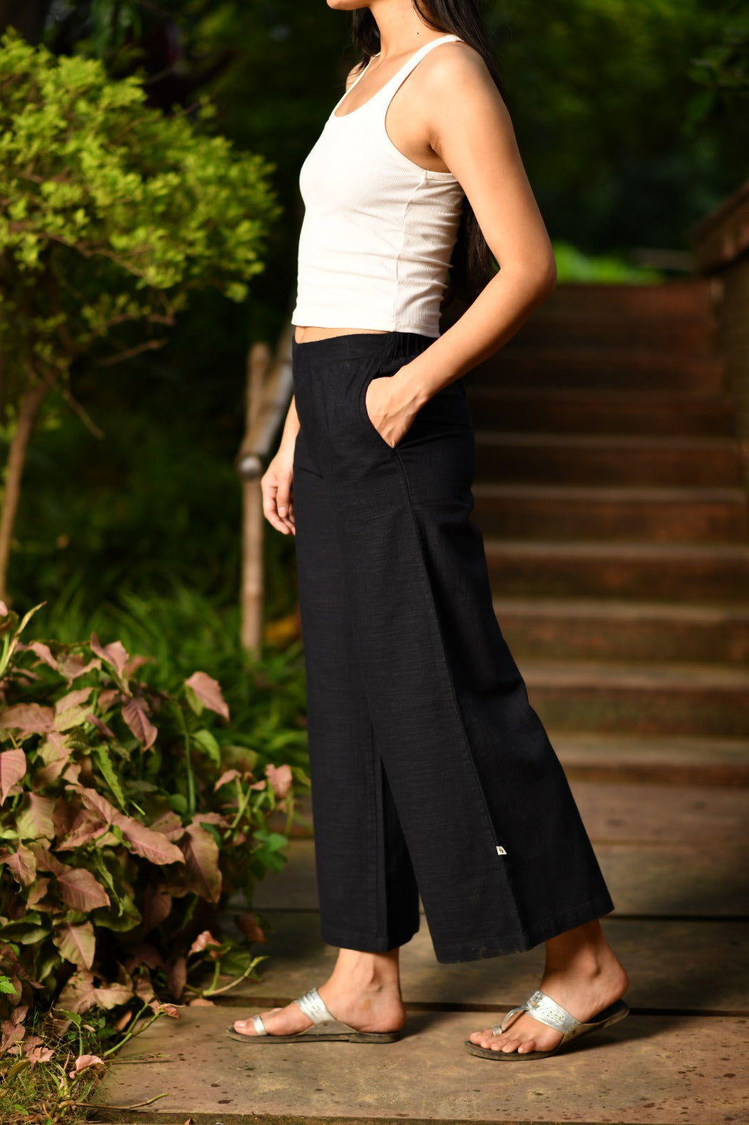 Ellie Pant : Solid Black Textured
