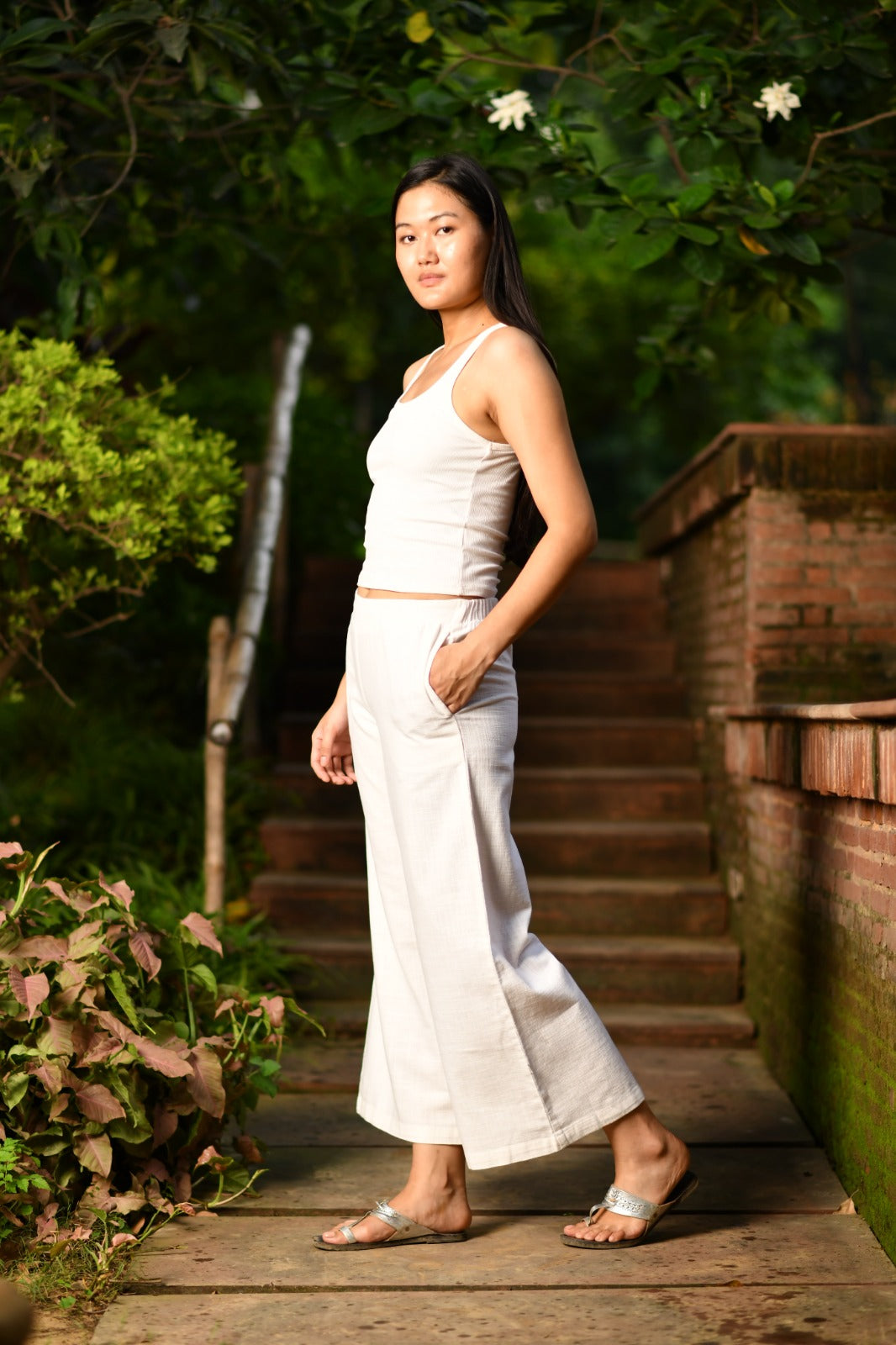 Ellie Pant : Solid White Textured