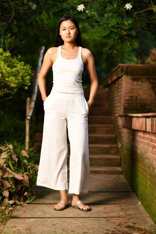 Ellie Pant : Solid White Textured