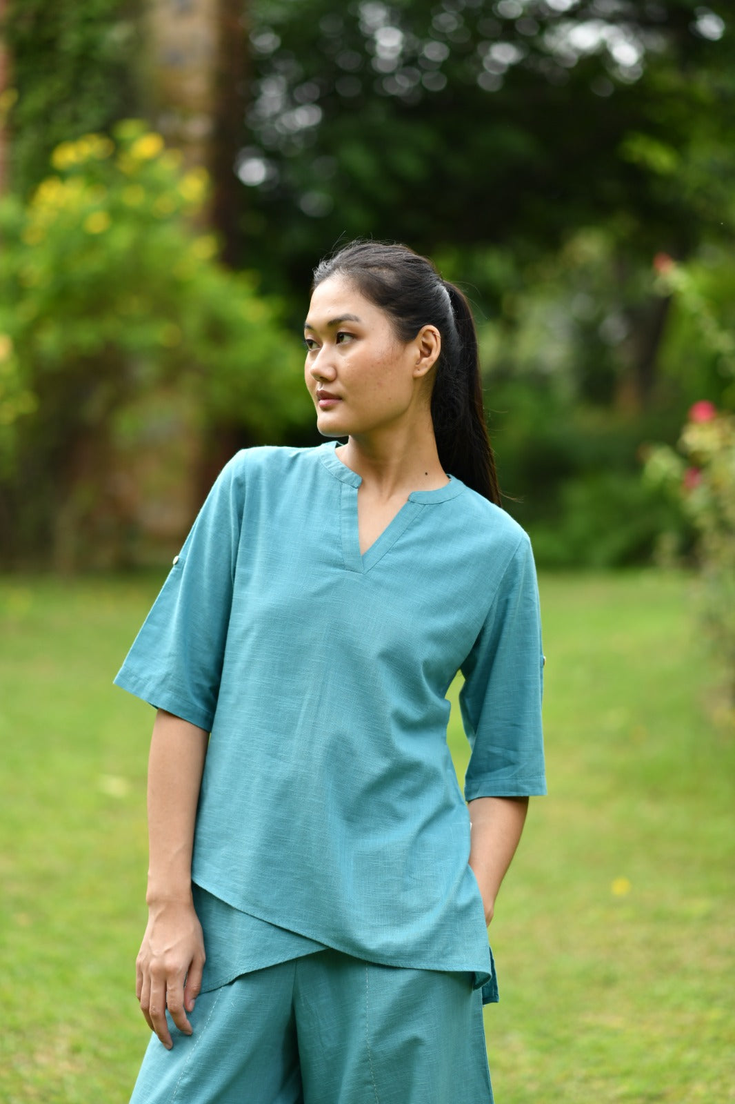 Cloudy Top : Solid Turq Slub