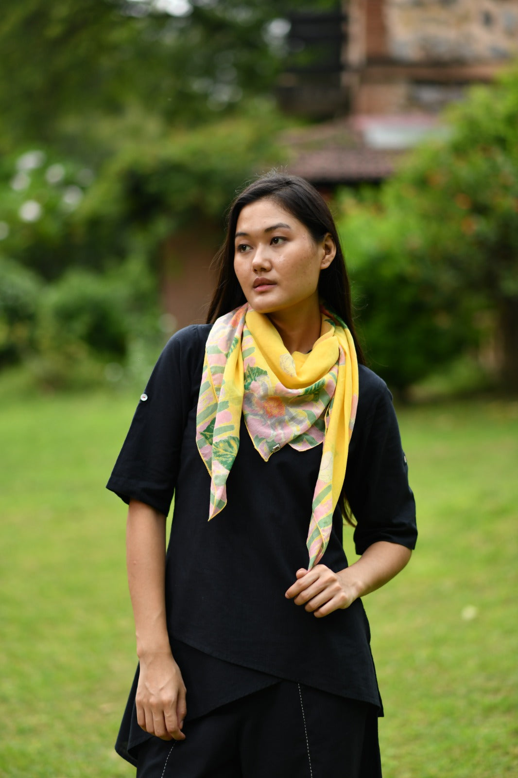 Border Scarf : Madrid Yellow St Voile