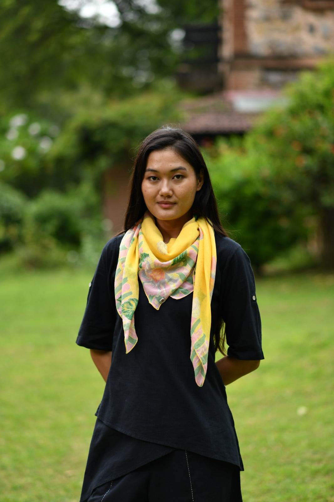 Border Scarf : Madrid Yellow St Voile