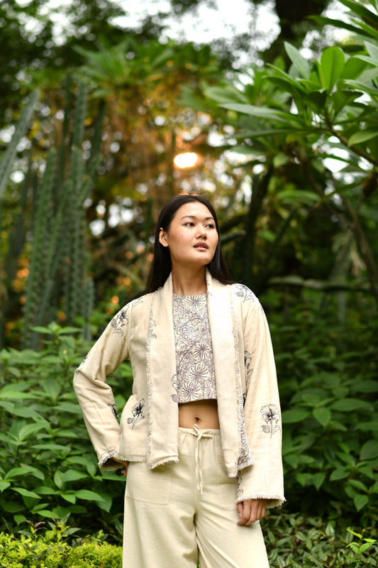 Anytime Jacket : Rev Palm Black Cotton Flax