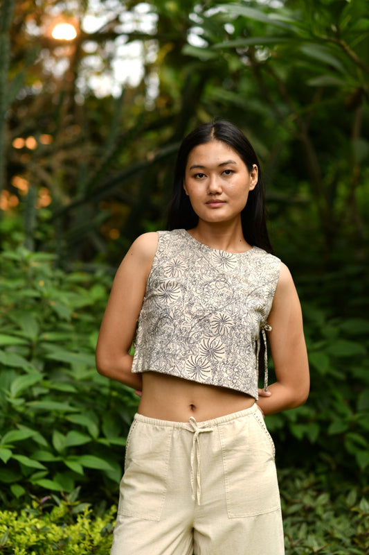 Jane Top :Palm Black Cotton Flax
