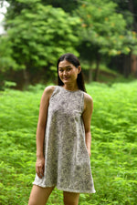 Skyler Dress : Palm Black Cotton Flax