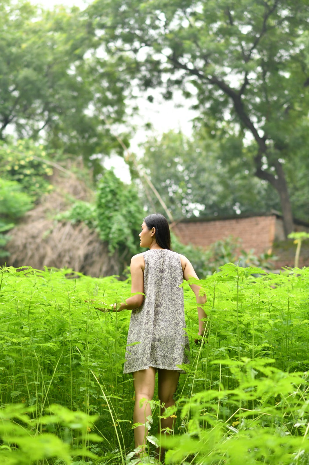 Skyler Dress : Palm Black Cotton Flax
