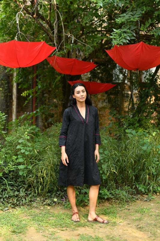 Kanan Kurta : Solid Black Cutwork