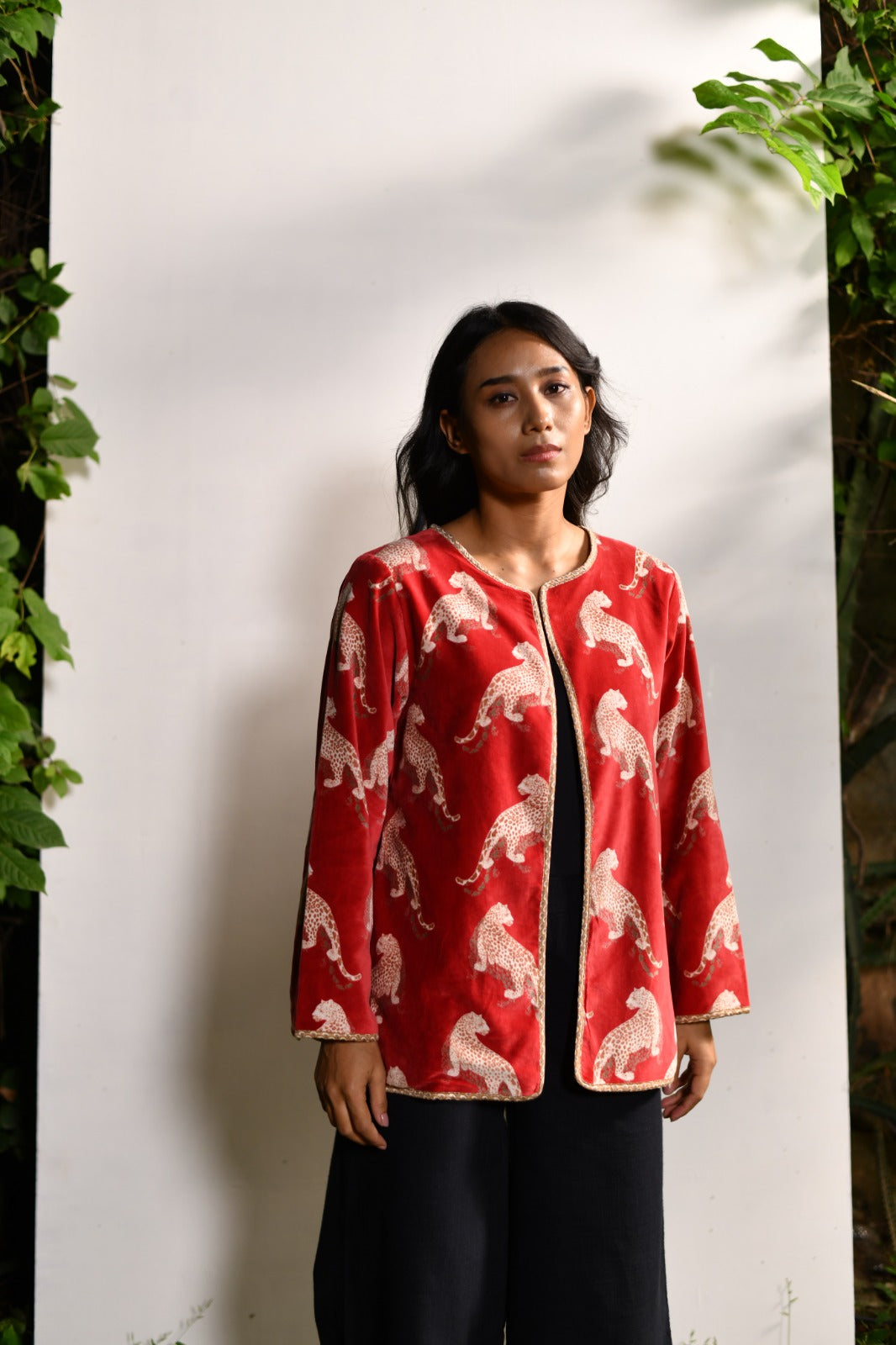 Fitted Jacket : Leopard Red Velvet
