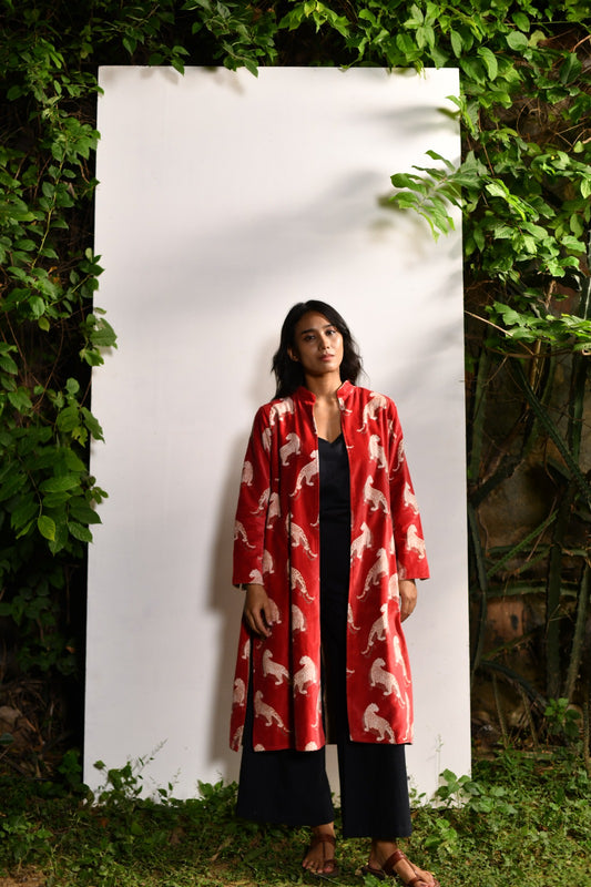 Long Jacket : Leopard Red Velvet
