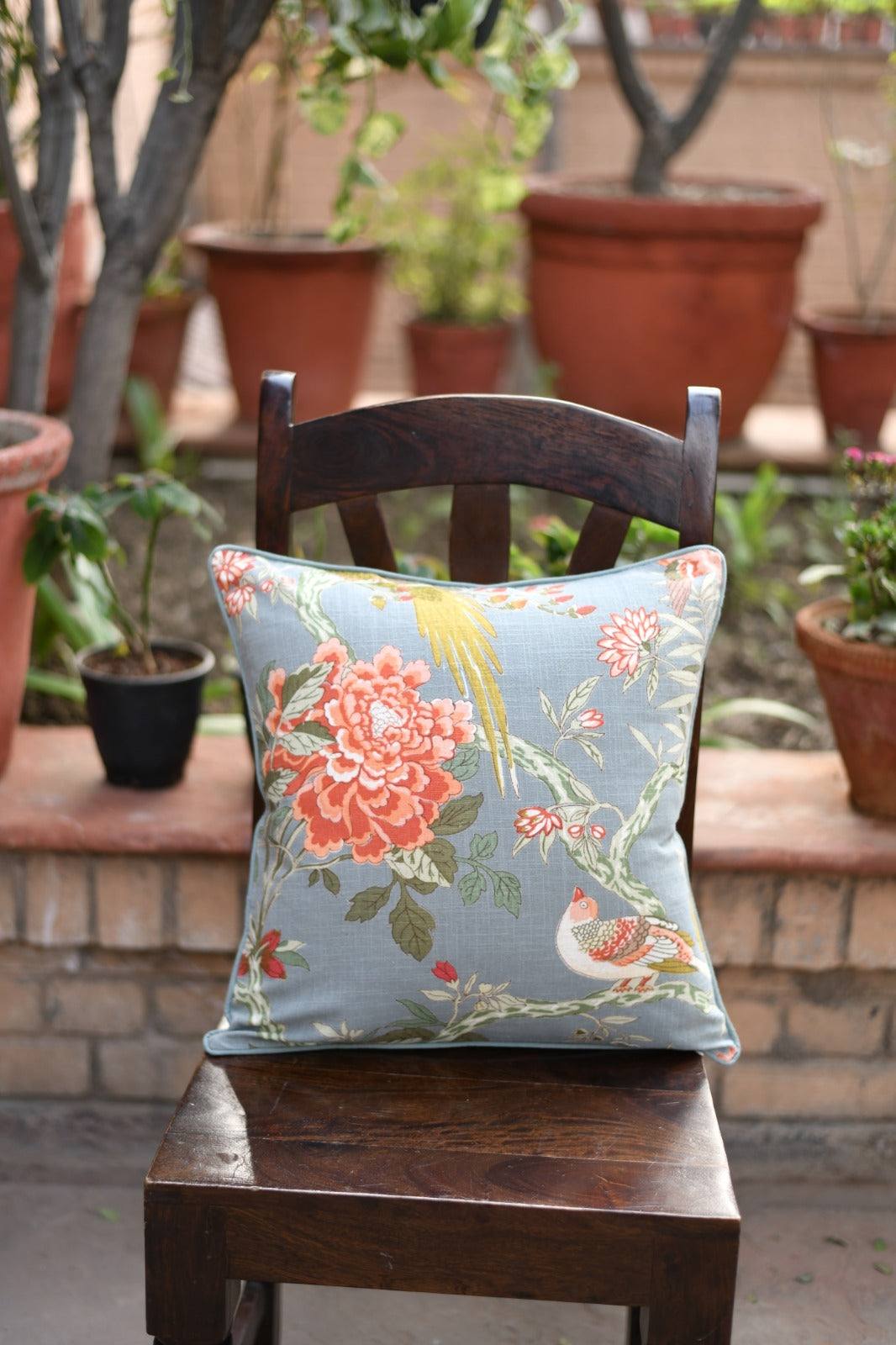 Printed Cushion Cover Reversible : Bird Manosque Sheeting+Canvas