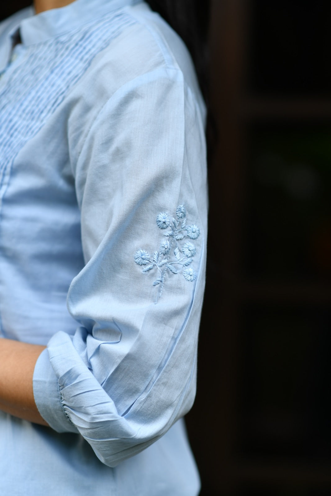 Shabnam Top Emb : Solid Blue Voile