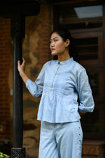 Shabnam Top Emb : Solid Blue Voile