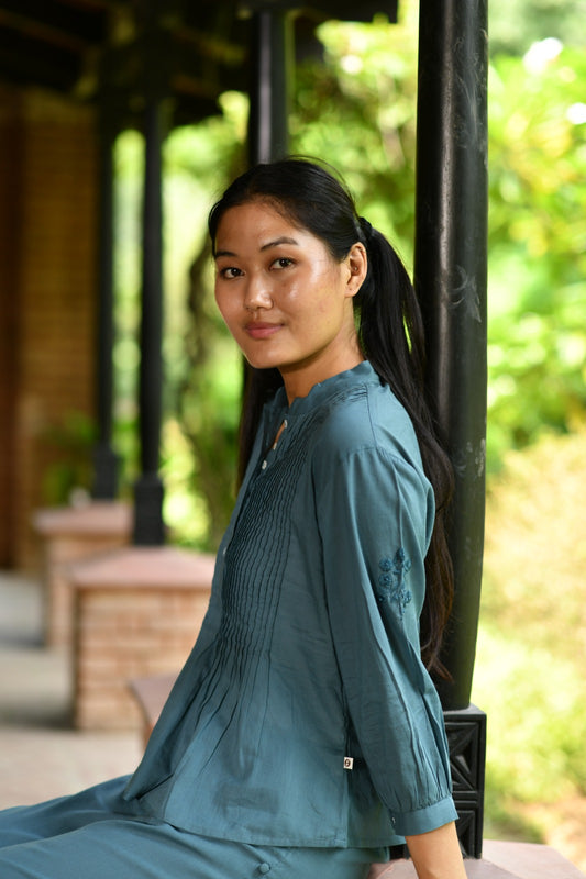 Shabnam Top Emb : Solid Dark Grey Voile