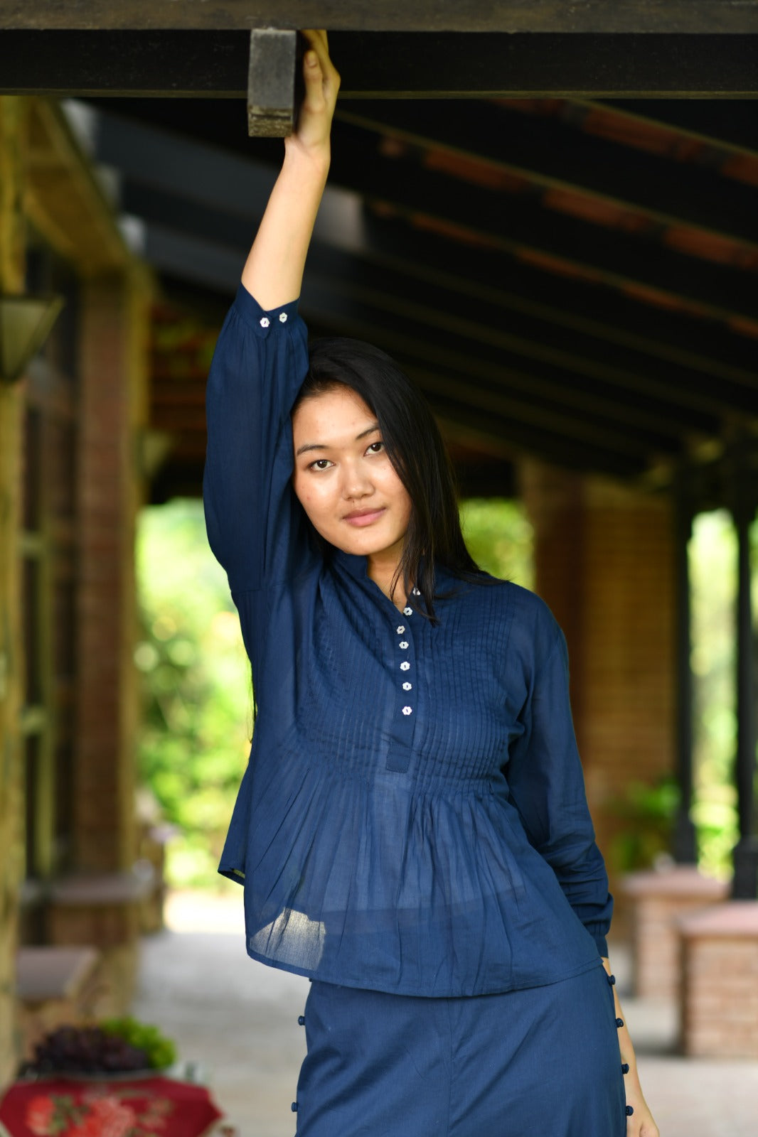 Shabnam Top Emb : Solid Navy Voile