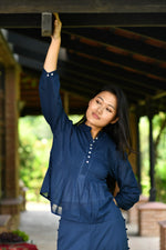 Shabnam Top Emb : Solid Navy Voile