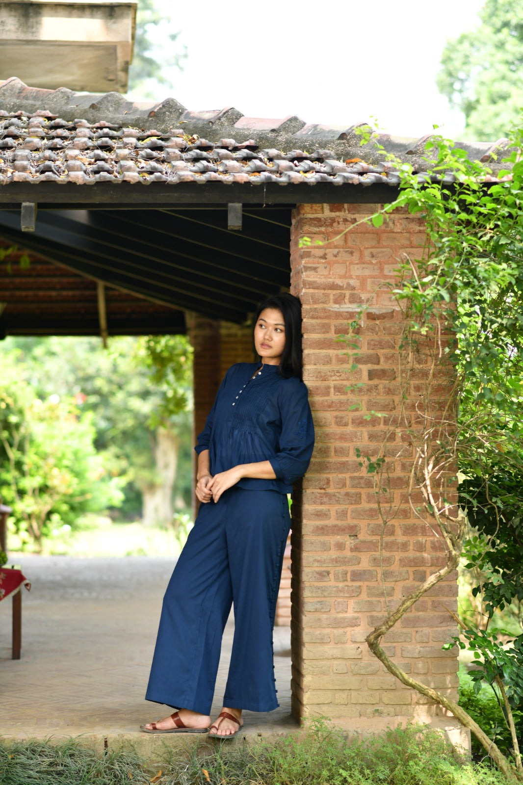 Shabnam Top Emb : Solid Navy Voile