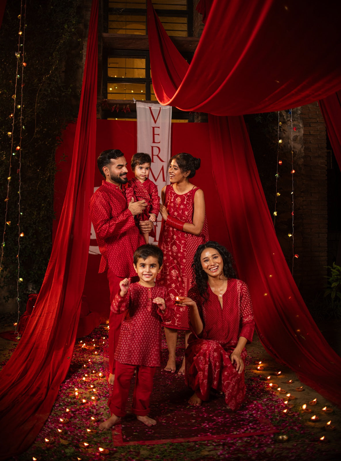U Shaped Short Tunic Kumkum : Vermillion Red Chanderi
