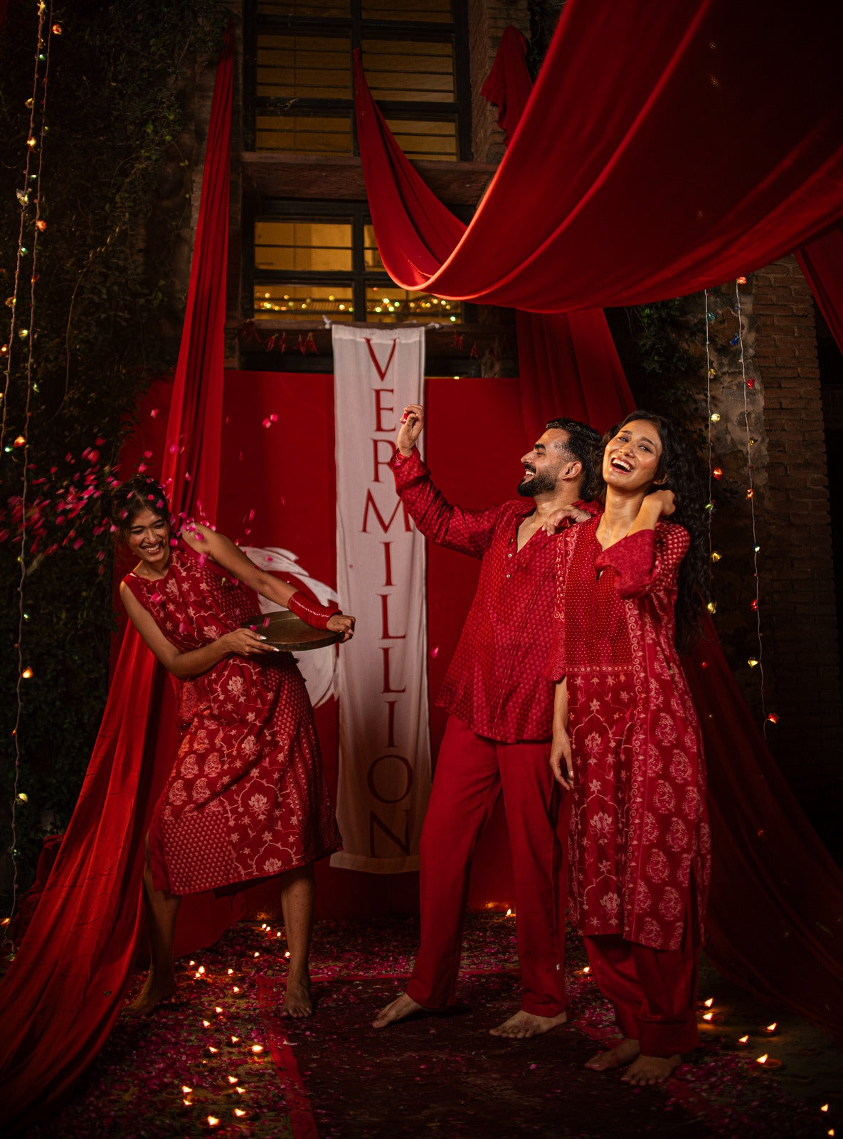 U Shaped Short Tunic Kumkum : Vermillion Red Chanderi