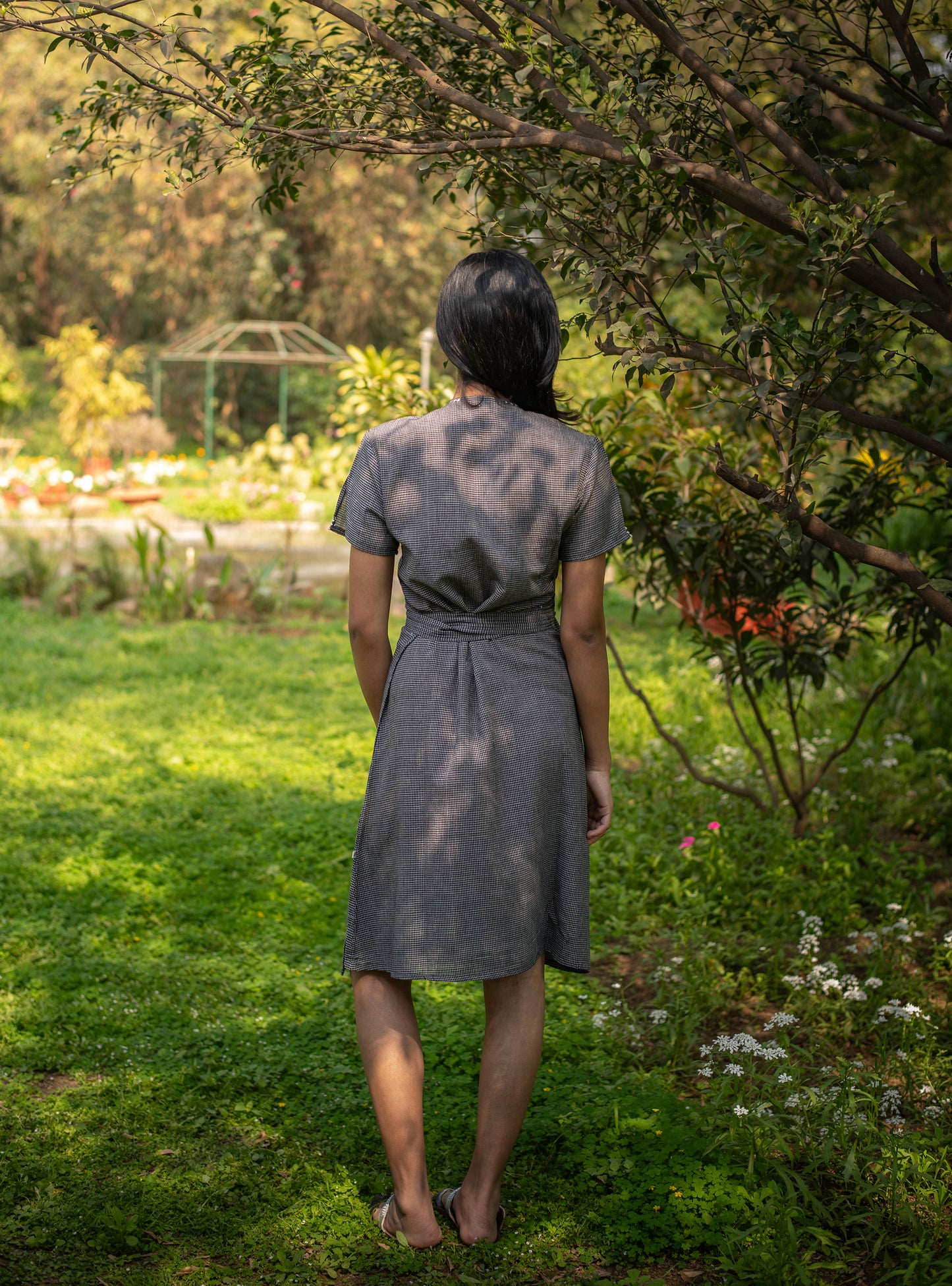 Wrap Around Dress : Checks Black Handloom