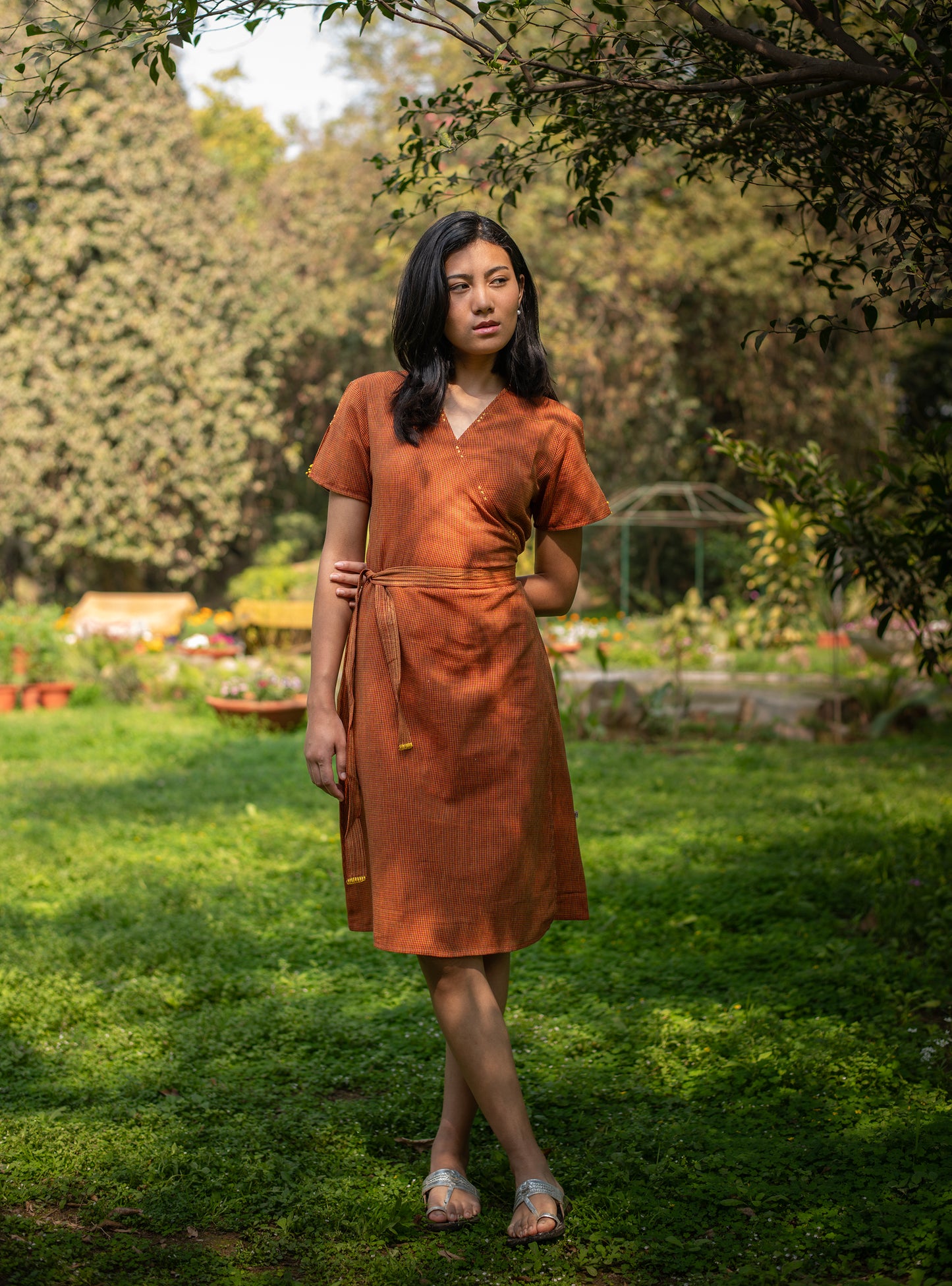 Wrap Around Dress : Checks Yellow Handloom