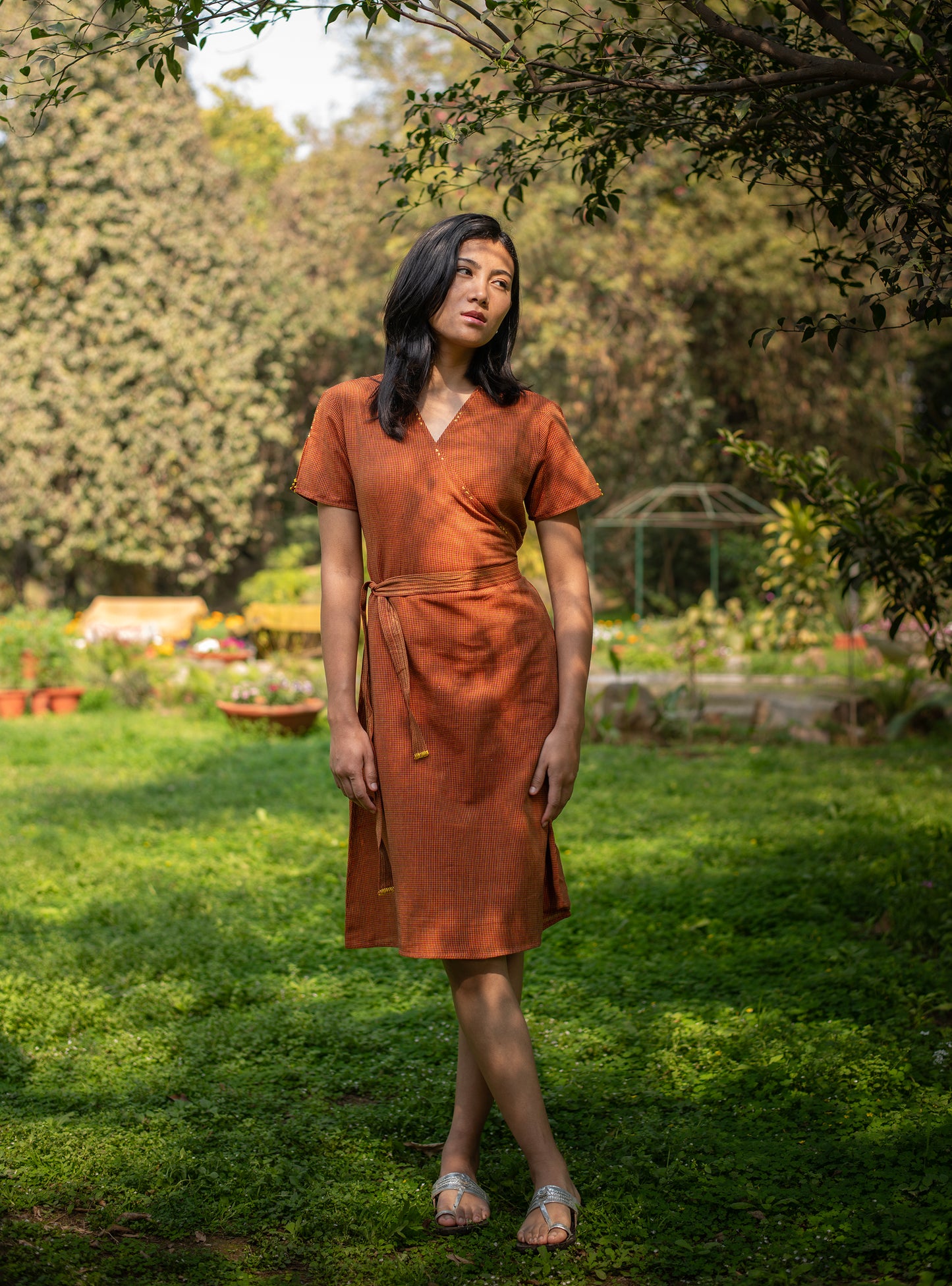 Wrap Around Dress : Checks Yellow Handloom
